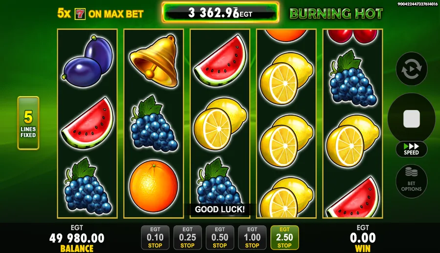 The fruit symbol set shared across the Burning Hot family, in the demo